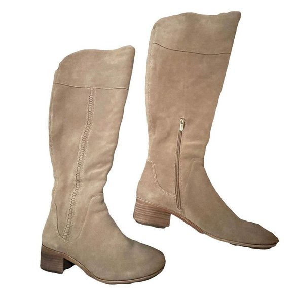 Vince Camuto Shoes - Vince Camuto Womens Kochelda Boots Beige Block Heel Knee High Side Zip 10 M